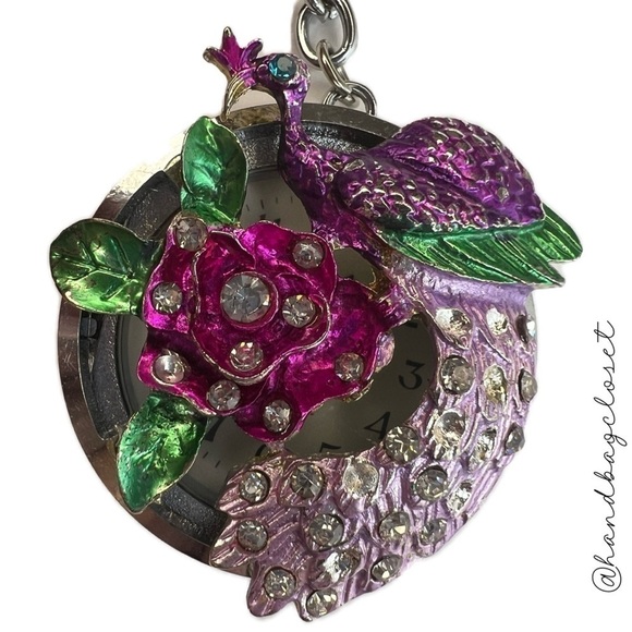 Strada Peacock Vintage Crystal Pocket Watch Key Chain Charm Japan Keychain - Picture 2 of 9